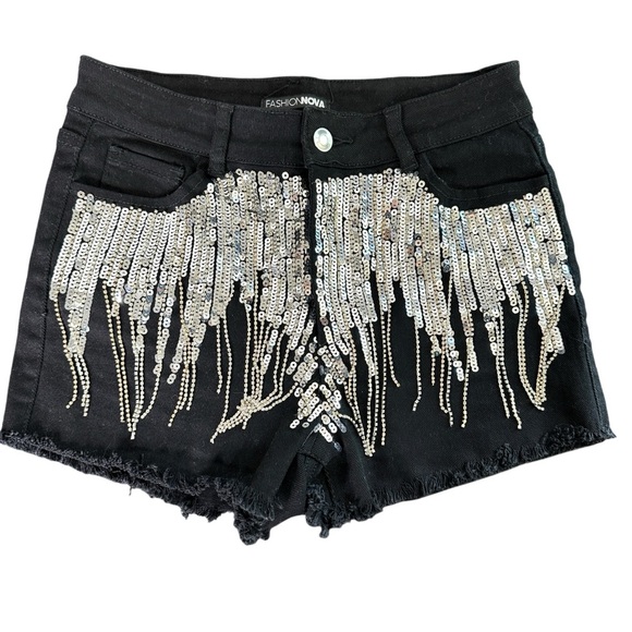Fashion Nova Black Sequin Shorts 5 - Picture 1 of 5